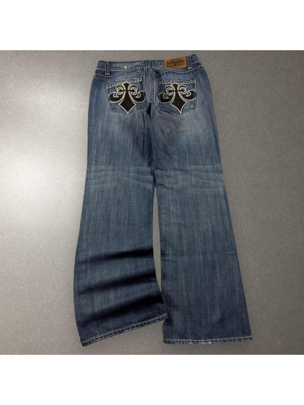 y2k grunge rockstar archive affliction distressed bootcut jeans - fits 33x31